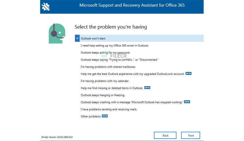 download the new Microsoft Support and Recovery Assistant 17.01.0268.015