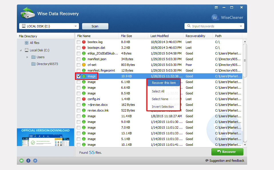 Wise Data Recovery 6.1.4.496 download the new version